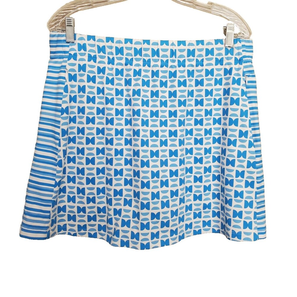 J McLaughlin Catalina Cloth Blue Geo Print Zip Pocket Tennis Skort Size Large